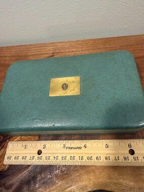 Vintage Travel Farrington Jewelry Box Teal Gold Flowers Texol Cottagecore 50s